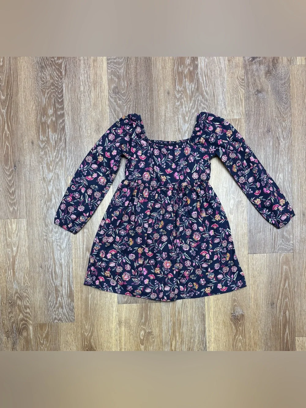 Girls Navy Floral Smocked Dress